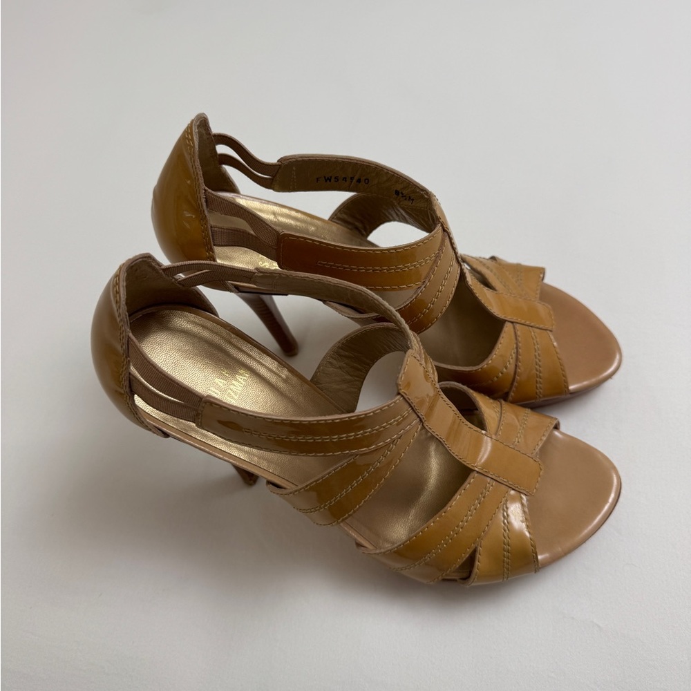 Stuart Weitzman Patent Leather Strappy Stiletto Platform Heels Size 8.5 Classic - Picture 10 of 13
